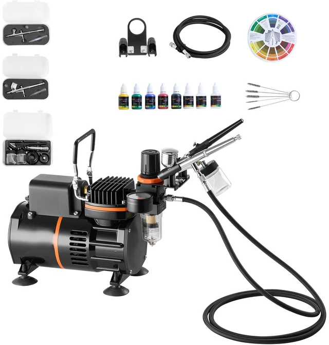 Alt view image 9 of 9 - Airbrush Kit, 1/6 HP, Air Brush Kit with Air Compressor, 3 Dual-Action Professional Airbrushes with 3 Tips, Hose, Acrylic Paint, 2 Fans, Low Noise, for Cake Decorating, Model Painting, Nail Art