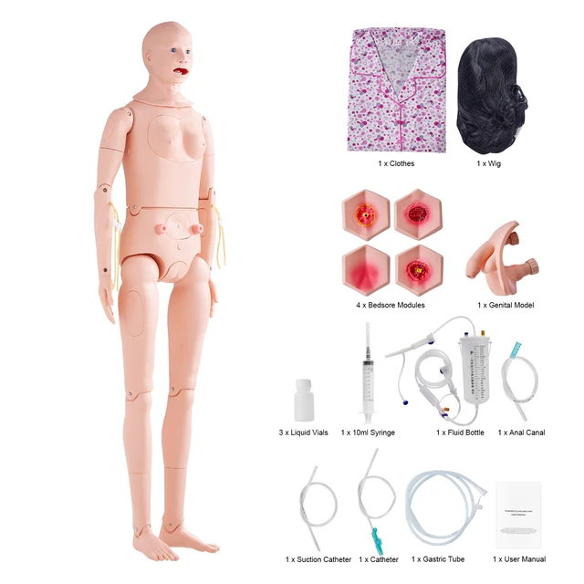 Alt view image 16 of 16 - Nursing Training Manikin, Male/Female Life Size Demonstration Human Manikin for Nursing Training, Multifunctional Education Teaching Model, PVC Anatomical Mannequin Body Care Simulator Model