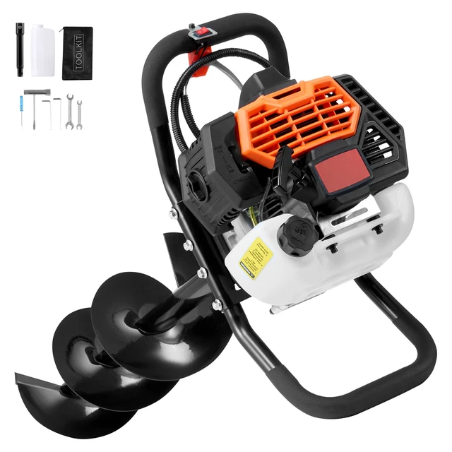 Alt view image 8 of 8 - Post Hole Digger Gas Powered, 52CC 1450W Earth Auger, Gas Auger with 8 Auger Drill Action Design Bits & 1 Extension Rod, Post Fence Hole Digger for Farmland Garden Plant, Orange+Black