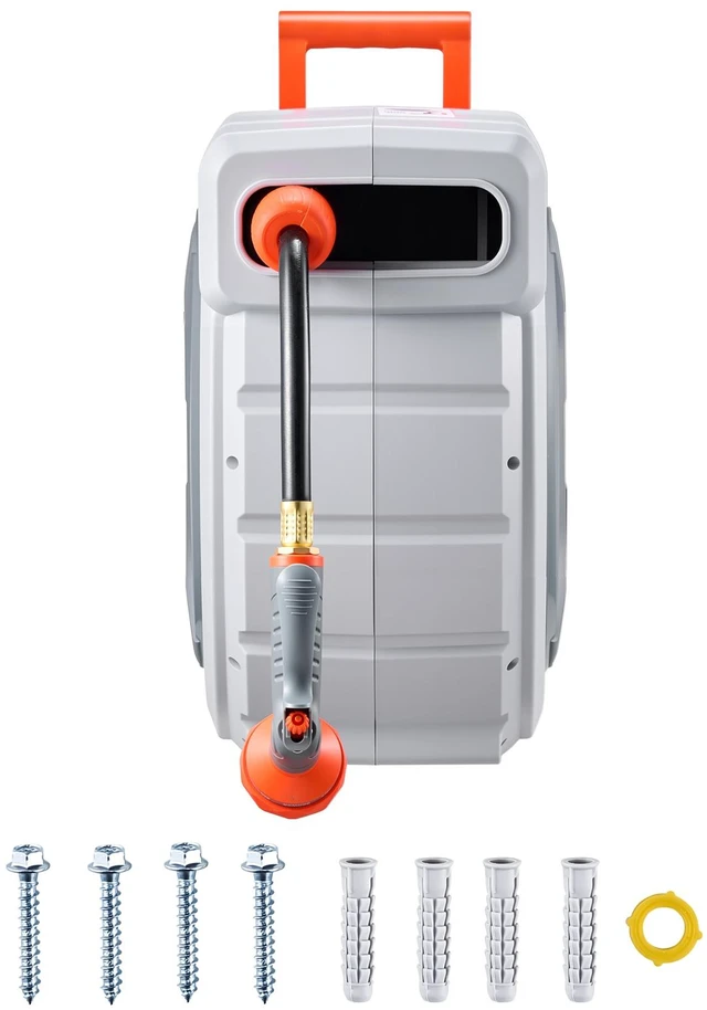 Alt view image 8 of 8 - Retractable Garden Hose Reel, 1/2 Inch x 84 ft Wall Mounted Hose Reel, Heavy Duty Garden Hose Reel with 9 Patterns Nozzle, Any Length Lock, Upgraded Slow Return System and 180°Swivel Bracket