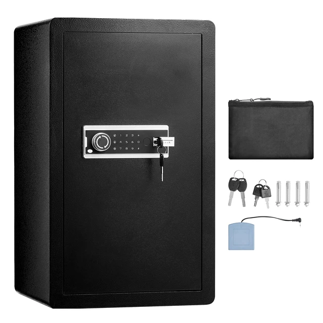 Alt view image 8 of 8 - Single Door 4.0 cu.ft Safe Box with Key Lock & Password, Safe Lock Box with Fireproof Bag, Key Rack, LED Light, 2 Shelves, and 1 Cabinet for Money, Documents, Jewelry, and Valuables, Black