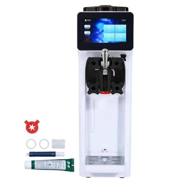 Alt view image 10 of 10 - Commercial Ice Cream Machine, 10.6 QT/H Yield, 1000W Single Flavor Countertop Soft Serve Ice Cream Maker, 4L Hopper 1.6L Cylinder, Touch Screen Auto Clean Pre-cooling, for Restaurant Snack Bar