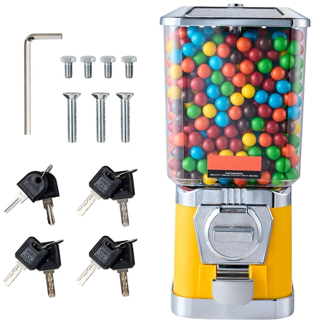 Alt view image 9 of 9 - Gumball Machine for Kids, 17"H Home Candy Vending Machine, PC Gumball Dispenser, Bubble Gum Machine for Game Stores, Coin Operated Gumball Bank for Toy Capsules Bouncy Balls Candy, Yellow