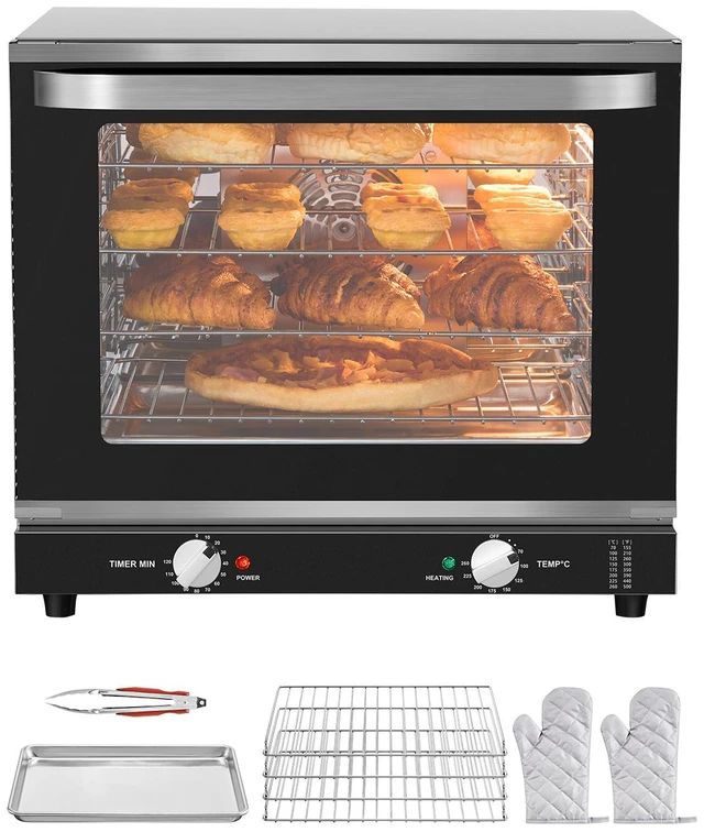Alt view image 8 of 8 - Commercial Countertop Oven, 66L 4-Tier Toaster Oven, 2800W Electric Baking Oven with Tempered Glass Door, Wire Racks Clip Tray Gloves, Stainless Steel Commercial Oven for Restaurant Bakery