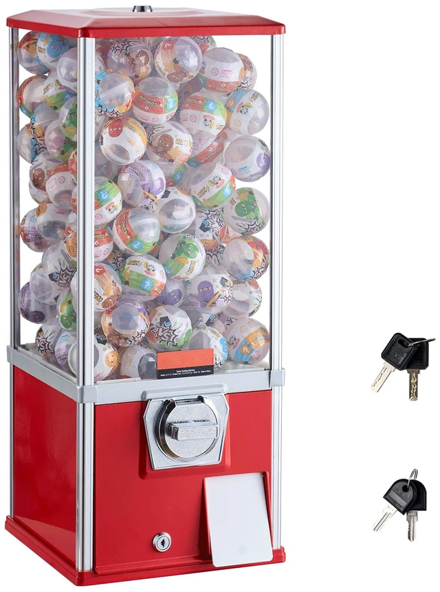 Alt view image 16 of 16 - Gumball Machine for Kids, 25" Height Home Vending Machine, PS Bouncy Balls Dispenser, Hold 230 Capsule Toys, Rectangle Bubble Gum Machine for Game Stores, Coin Operated Gumball Bank, Red
