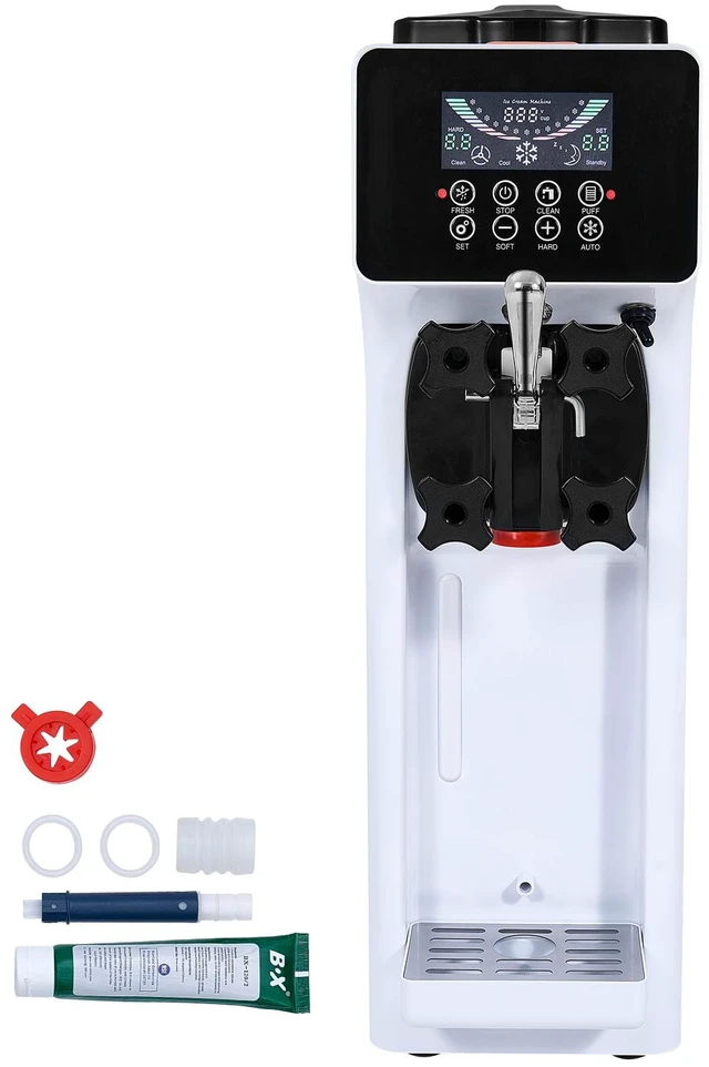 Alt view image 10 of 10 - Commercial Ice Cream Machine, 10.6 QT/H Yield, 1000W Single Flavor Countertop Soft Serve Ice Cream Maker, with 4L Hopper 1.6L Cylinder, LCD Panel Auto Clean Pre-cooling, for Restaurant Snack Bar