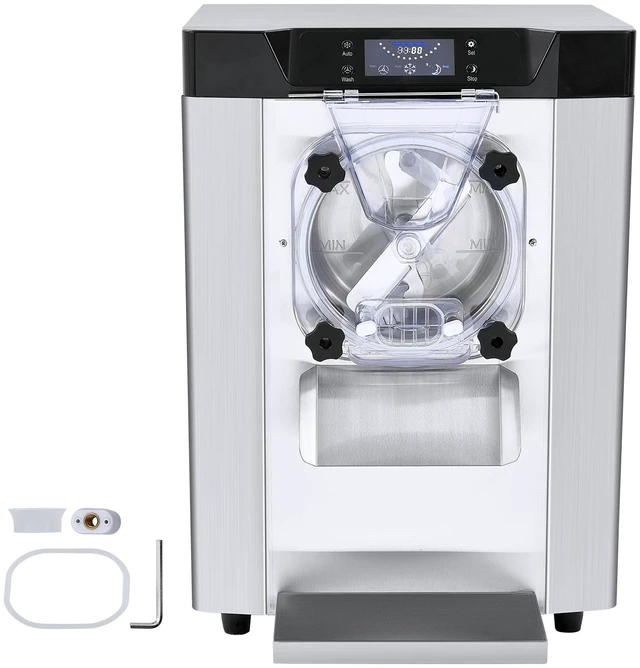 Alt view image 10 of 10 - Commercial Ice Cream Machine, 12 L/H Yield, 1713W Single Flavor Countertop Hard Serve Ice Cream Maker, 4.5L Stainless Steel Cylinder, LED Panel Auto Clean Pre-cooling, for Restaurant Snack Bars