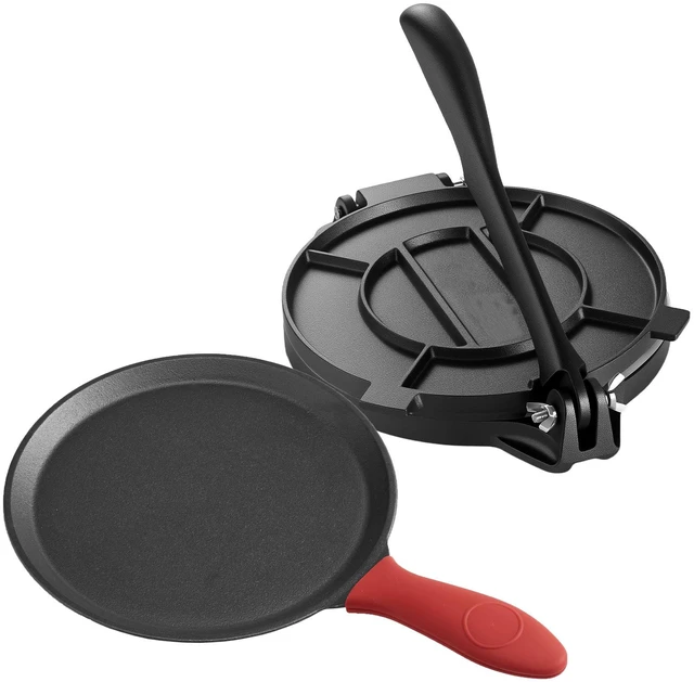 Alt view image 9 of 9 - Tortilla Press, 10 Inch Cast Iron Tortilla and Roti Maker, Heavy Duty Tortilladora Press, Pataconera Makers with Handle and 100 Pcs Parchment Paper, Dough Taco Press for Flour Tortilla, Tawa