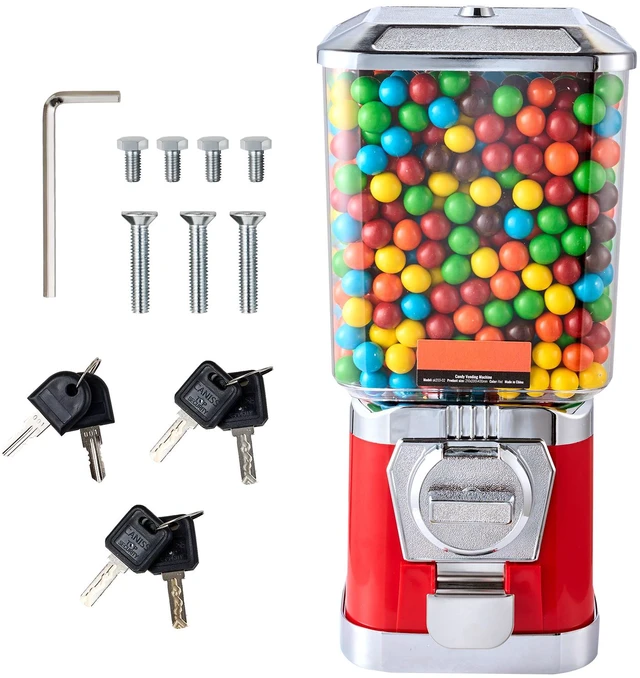Alt view image 9 of 9 - Gumball Machine for Kids, 17"H Home Candy Vending Machine, PC Gumball Dispenser, Bubble Gum Machine for Game Stores, Coin Operated Gumball Bank for Toy Capsules Bouncy Balls Candy, Red