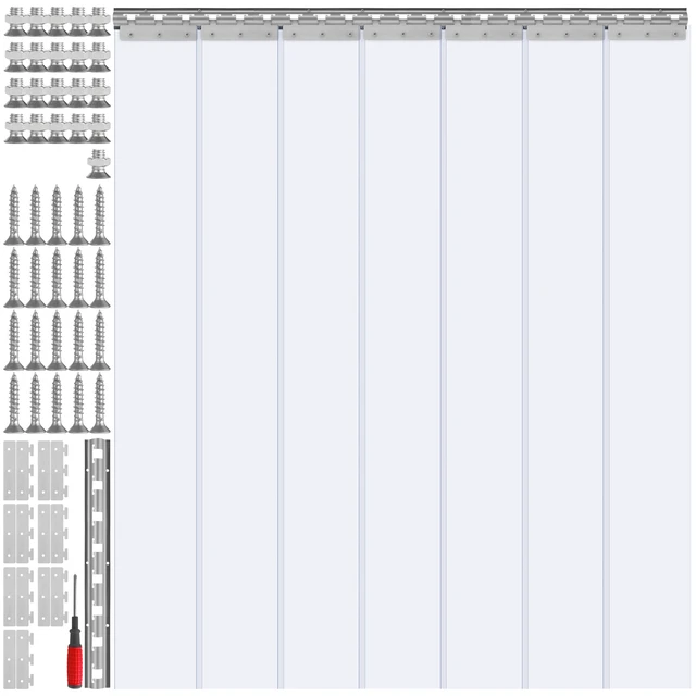 Alt view image 10 of 10 - VEVOR Strip Curtain, 84" Height x 42" Width, 0.08" Thickness, 7PCS Clear PVC Strip Door Curtain, Freezer Curtain, Plastic Door Strips for Walk in Freezers, Coolers & Warehouse Doors, with 50% Overlap
