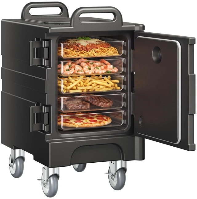 Alt view image 8 of 15 - Insulated Food Pan Carrier, 81 Qt Hot Box for Catering, Food Box Carrier with Double Buckles, Front Loading Food Warmer with Handles, Stackable End Loader with Wheels for Restaurant, Canteen