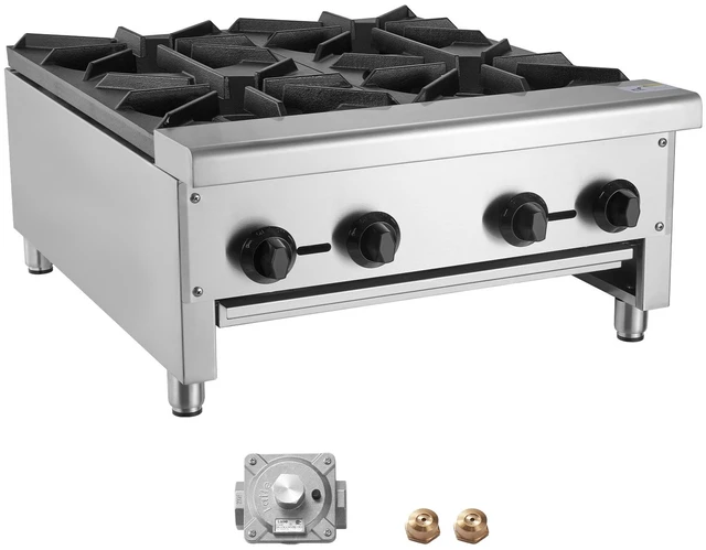 Alt view image 10 of 10 - Commercial Gas Stove with 4 Burners, Propane and Natural Gas Countertop Cooking Stove Range, Stainless Steel Gas Hot Plate, Commercial Cooking Equipment for Restaurant, 112,000 BTU
