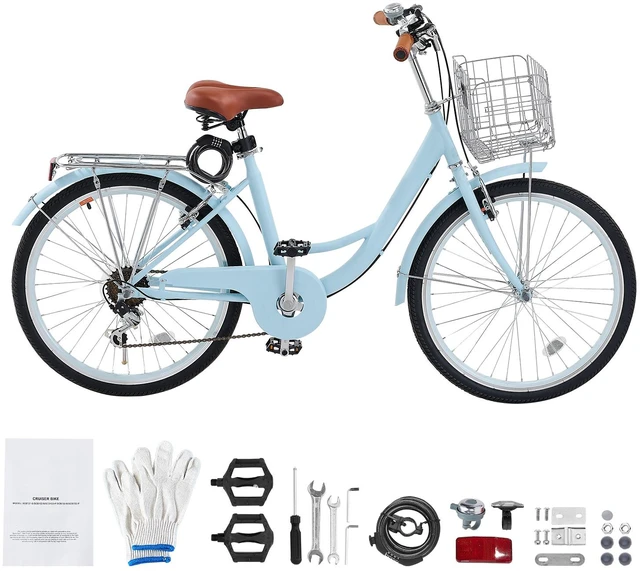 Alt view image 2 of 2 - VEVOR Cruiser Bike, 7-Speed, 24-Inch Light Blue Beach Cruiser Bike with Large Capacity Basket and Rear Rack, Secure & Sturdy Cruiser Bike with Adjustable Seat, Fits for Cycling, Exercise & Shopping