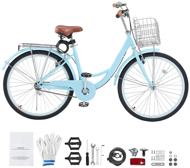 Alt view image 9 of 9 - VEVOR Cruiser Bike, 1-Speed, 26-Inch Light Blue Beach Cruiser Bike with Large Capacity Basket and Rear Rack, Secure & Sturdy Cruiser Bike with Adjustable Seat, Fits for Cycling, Exercise & Shopping