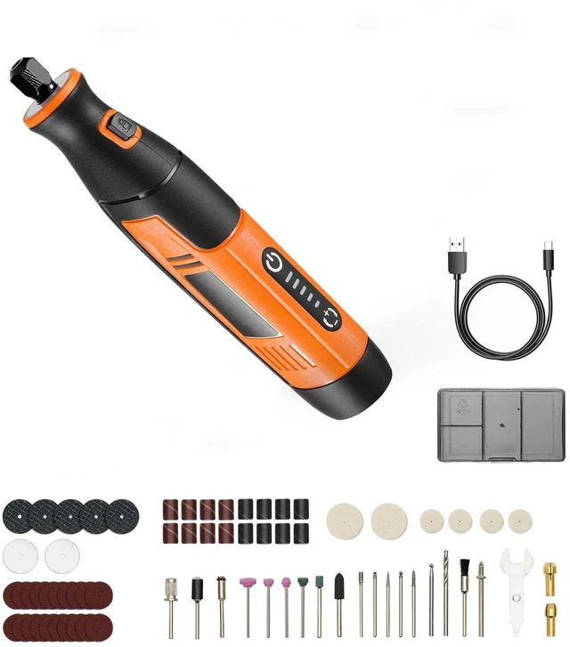 Alt view image 9 of 9 - 73-Piece Cordless Rotary Tool Kit, DC4V Portable Mini Power Rotary Tool, 5-Level Speed 7000-20000 RPM Multi-Purpose DIY Tools for Engraving, Sanding, Polishing, Carving, Cutting, DIY Crafts