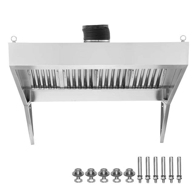 Alt view image 9 of 9 - Commercial Exhaust Hood, 8FT Food Truck Hood Exhaust, 201 Stainless Steel Concession Trailer Hood with 4 Detachable U-shaped Grid Oil Filter Mesh, Rust Resistant Vent Hood for Kitchen Restaurant