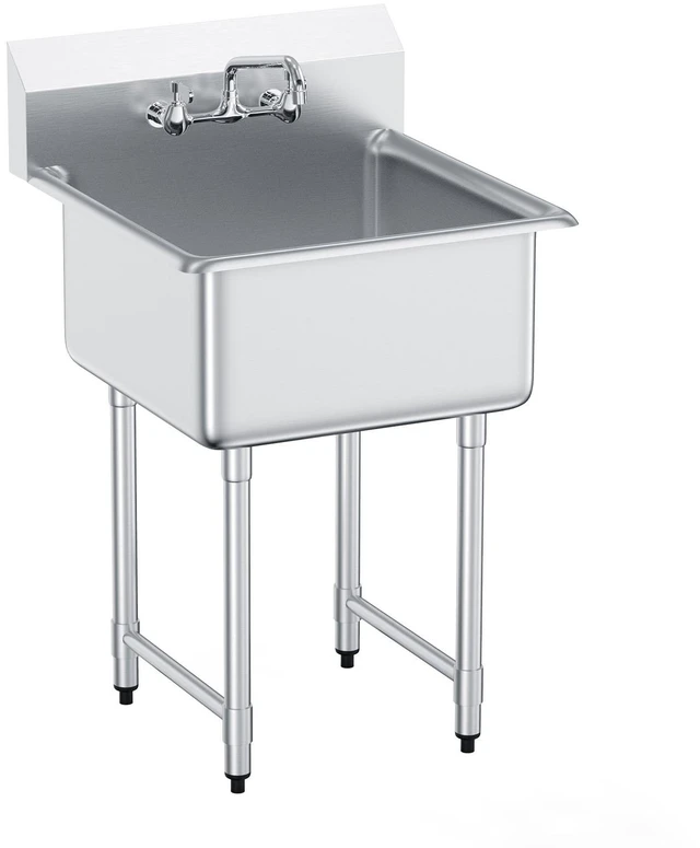 Alt view image 15 of 15 - Stainless Steel Prep & Utility Sink, 1 Compartment Free Standing Small Sink Include Faucet & legs, 27"x41" Commercial Single Bowl Sinks for Garage, Restaurant, Kitchen, Laundry