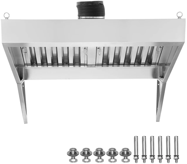 Alt view image 16 of 16 - Commercial Exhaust Hood, 4FT Food Truck Hood Exhaust, 201 Stainless Steel Concession Trailer Hood with 2 Detachable U-shaped Grid Oil Filter Mesh, Rust Resistant Vent Hood for Kitchen Restaurant