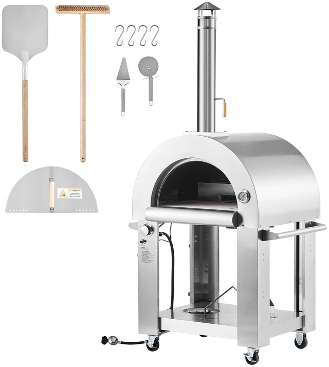 Alt view image 8 of 8 - Dual Fuel Pizza Oven Outdoor, 26 in Portable Pizza Oven, Pellet & Gas Powered Outdoor Pizza-Maker with Thickened Cordierite Pizza-Stone, Easy to Move with Casters, for Camping and Backyard