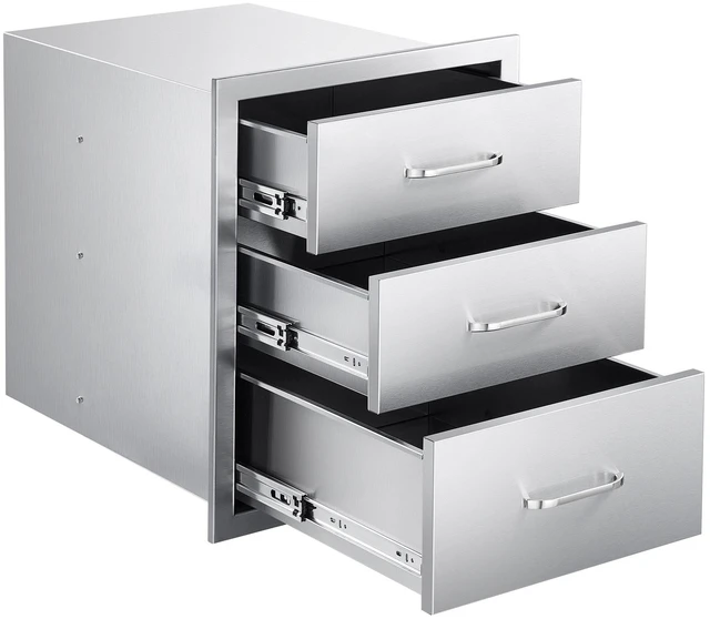 Alt view image 9 of 9 - Outdoor Kitchen Drawers 18.11"W x 23.23"D x 23.23"H, Triple-Access Stainless Steel BBQ Drawers with Handles, BBQ Island Drawer for Outdoor Kitchens or Barbeque Island Patio Grill Station