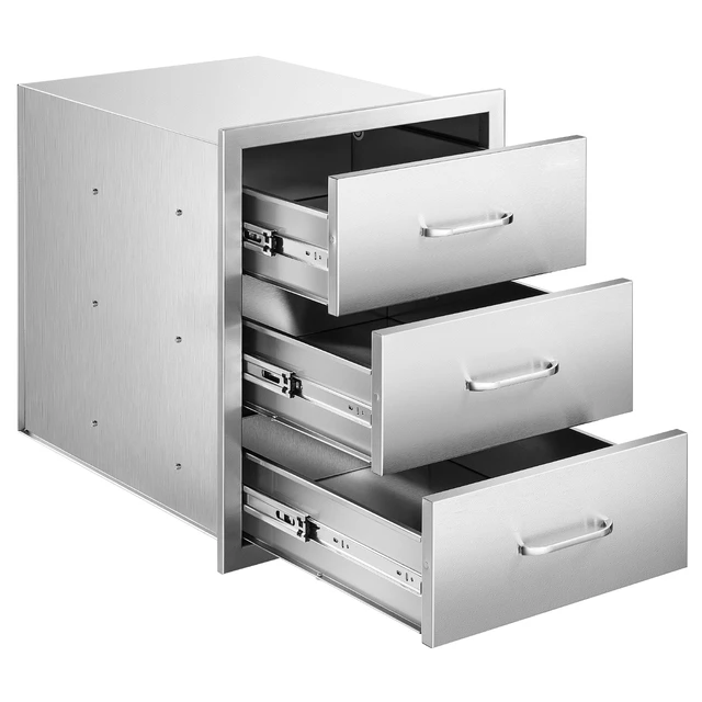 Alt view image 8 of 8 - Outdoor Kitchen Drawers 18.11" W x 23.23" D x 23.23" H, Triple-Access Stainless Steel Modular Drawer Cabinet with Handles, BBQ Island Drawer for Outdoor Kitchen or BBQ Island Patio Grill Station