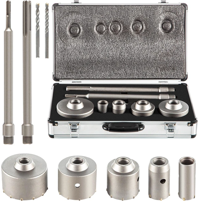 Alt view image 8 of 8 - Concrete Hole Saw Kit, 1-2/11\", 1-3/5\", 2-9/16\", 3-5/32\", 3-15/16\" Drill Bit Set SDS Plus & SDS MAX Shank Wall Hole Cutter with a 4-1/3\" Connecting Rod for Concrete, Cement, Stone Wall, Ma