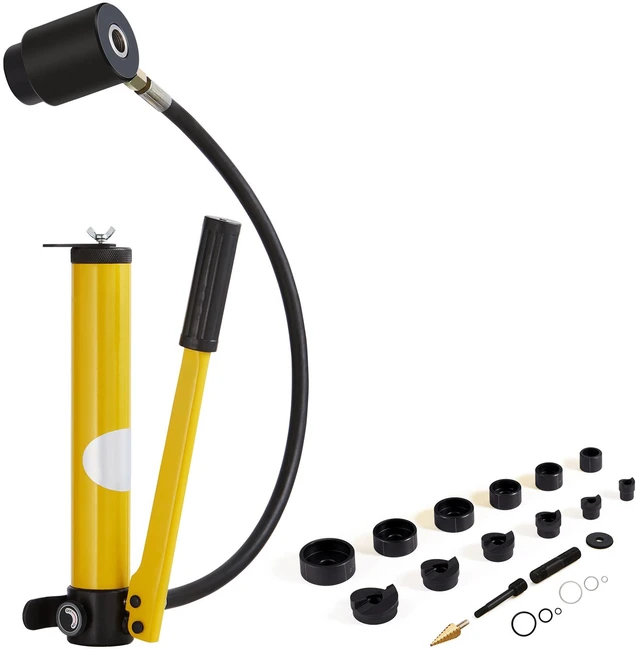 Alt view image 9 of 16 - Hydraulic Knockout Punch Kit, 10 Ton 1/2" to 2" Conduit Hole Cutter Set, KO Tool Kits with Puncher 6 Piece, Metal Sheet Driver Tools, For Aluminum, Stainless Steel, Brass, Fiberglass and Plastic