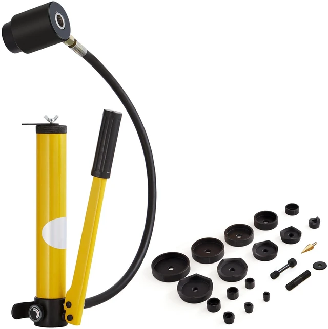 Alt view image 9 of 16 - Hydraulic Knockout Punch Kit, 15 Ton 1/2" to 4" Conduit Hole Cutter Set, KO Tool Kits with Puncher 10 Piece, Metal Sheet Driver Tools, For Aluminum, Brass, Stainless Steel, Fiberglass and Plasti