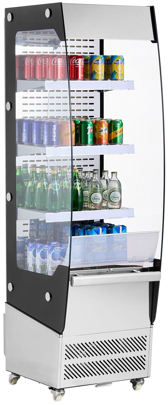 Alt view image 8 of 8 - Open Air Merchandiser, 3-Tier Shelving Commercial Refrigerator, Grab and Go Display Cooler Refrigerator with Air Curtain, 4 Swivel Wheels, LED Light, for Restaurants, Stores, Office, 7.8cu.ft.