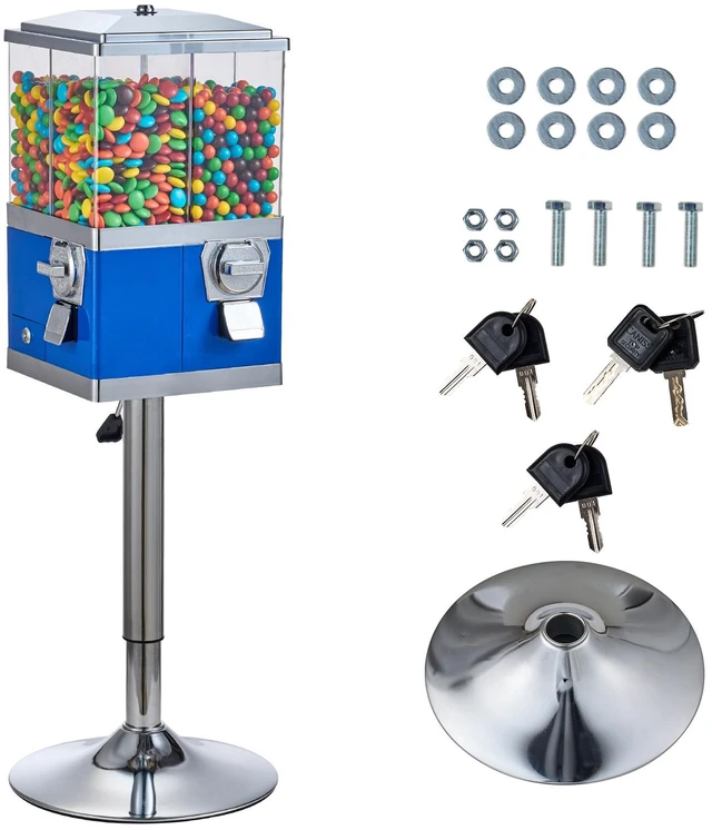 Alt view image 8 of 8 - Commercial Vending Machine, Four Compartment Rotatable Gumball and Candy Dispenser, Adjustable Height Coin Operated Candy Bank with Iron Stand, for Business Toy Capsules Bouncy Balls Nut, Blue