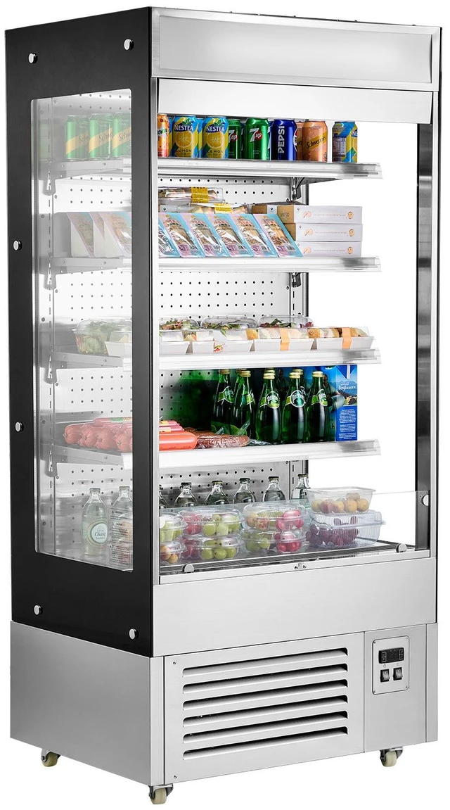 Alt view image 8 of 8 - Open Air Merchandiser, 4-Tier Shelving Commercial Refrigerator, Grab and Go Display Cooler Refrigerator with Air Curtain, LED Advertising Light, Fits for Restaurants, Stores, Office, 18.4cu.ft.