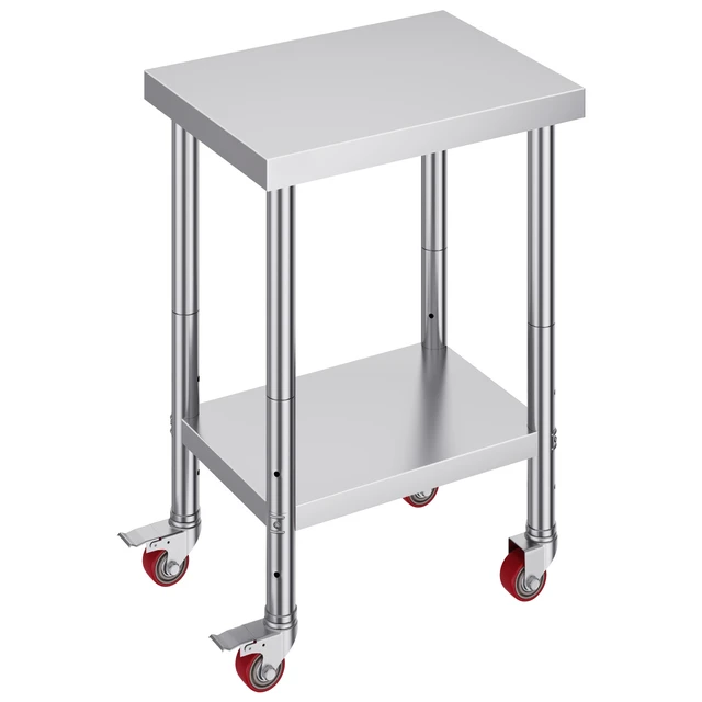 Alt view image 8 of 8 - Stainless Steel Work Table 24 x 18 x 34 Inch, 700 LBS Load Capacity with 4 Wheels, 3 Adjustable Height Levels, Heavy Duty Food Prep Worktable for Commercial Kitchen Restaurant, Silver
