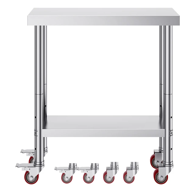 Alt view image 8 of 8 - Stainless Steel Work Table 30 x 18 x 34 Inch, 700 LBS Load Capacity with 4 Wheels, 3 Adjustable Height Levels, Heavy Duty Food Prep Worktable for Commercial Kitchen Restaurant, Silver