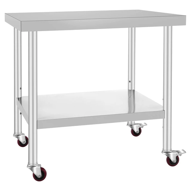 Alt view image 8 of 8 - Stainless Steel Work Table 36 x 30 x 34 Inch, 700 LBS Load Capacity with 4 Wheels, 3 Adjustable Height Levels, Heavy Duty Food Prep Worktable for Commercial Kitchen Restaurant, Silver