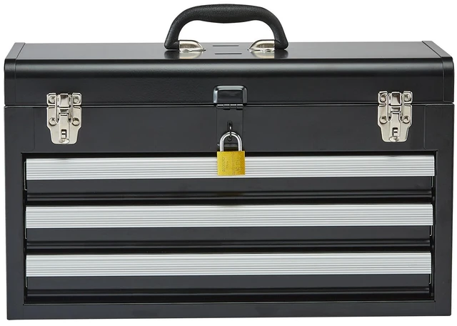 Alt view image 15 of 15 - Metal Tool Box, 20.5-inch, Portable Metal Tool Box with 3 Drawers, Small Tool Chest with EVA Liners, Ball Bearing Slide Drawers Locking & Powder Coated Finish, Multi-Function Tool Organizer