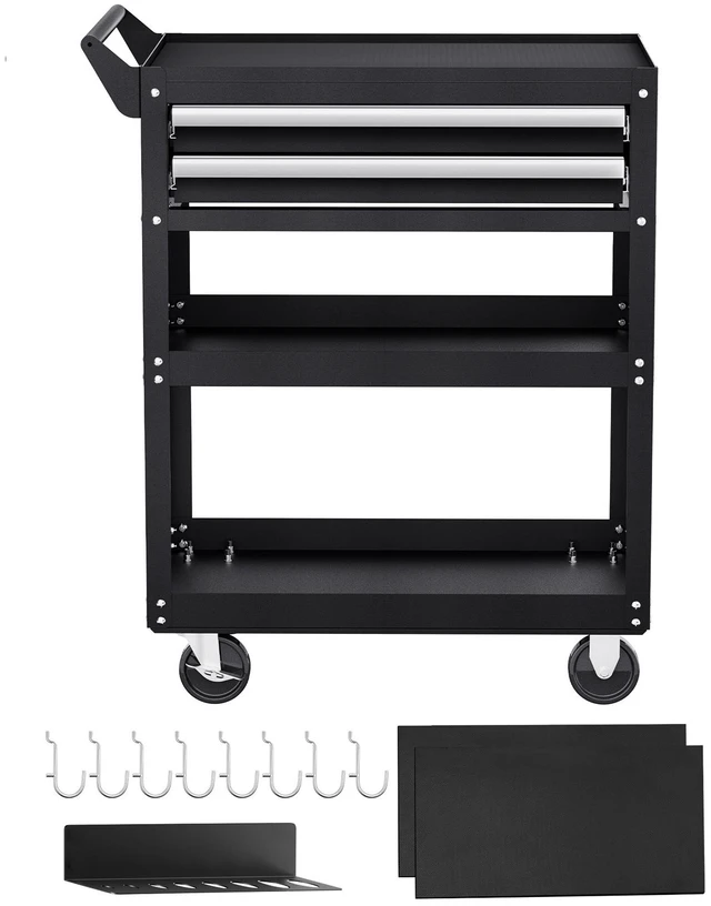 Alt view image 8 of 8 - 5-Tier Tool Cart with Wheels, 400 lbs Load Capacity, Rolling Work Cart with 2 Drawers & Pegboard, Mechanic Tool Storage Organizer with Locking System for Garage, Warehouse and Repair Shop, Black