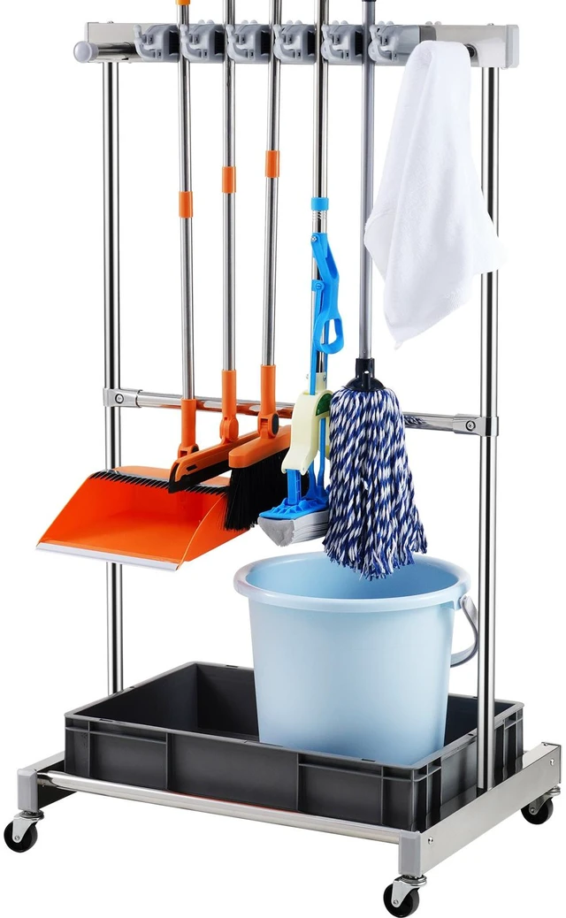 Alt view image 15 of 15 - VEVOR Garden Tool Organizer, 10 Slots with Hooks, Yard Tool Tower Rack with Wheels for Garage Organization and Storage, Hold Long-Handled Tool/Rake/Broom, Metal Tool Stand Holder for Shed, Outdoor