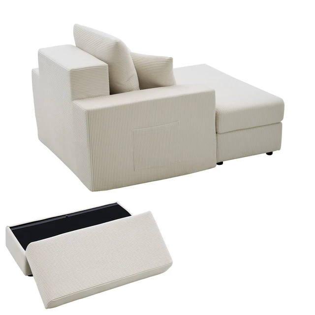 Alt view image 9 of 9 - Chaise Lounge Chair, 44 in Boneless Modular Chaise Lounge Indoor, Oversized Corduroy Reading Chair with Throw Pillows & Armrests, Deep Seat Sofa Couch Sleeper for Living Room, Bedroom, Beige
