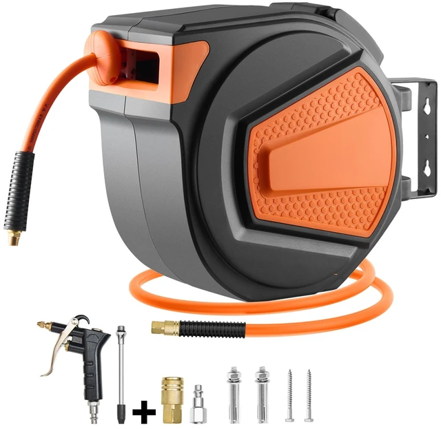 Alt view image 9 of 15 - Retractable Air Hose Reel, 3/8IN x 65FT Hybrid Air Hose Max 300PSI, Air Compressor Hose Reel Auto-Rewind with 6.6 FT Lead in, Ceiling/Wall Mount Enclosed PP Reel & Built-in 180° Swivel Bracket