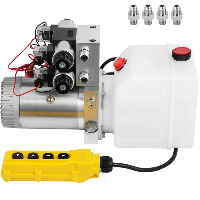 Alt view image 8 of 8 - Hydraulic Pump Double Acting Hydraulic Power Unit Double Solenoid Hydraulic Power Pack 12V DC Hydraulic Power Pump with 4.5Liter Reservoir for Dump Trailer Car Lifting