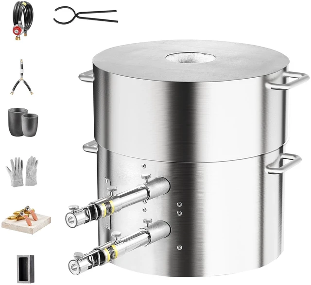 Alt view image 8 of 8 - Propane Melting Furnace Kit, 16KG/35lbs Gas Metal Melting Furnace Kit, Dual Burner Foundry Home Kiln with Crucibles and Tongs, Smelting Casting Tool for Gold Silver Copper Aluminum Metal Recycle