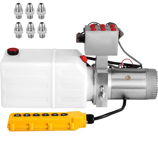 Alt view image 8 of 8 - Hydraulic Pump, 6 Quart/1.5 Gal Double Acting Dump Trailer Pump DC 12V, 3200 PSI Max Relief Pressure, Electric Hydraulic Power Unit for Dump Trailer Car Lifting (with 6pcs SAE #6 Connectors)