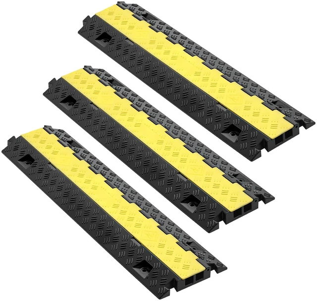 Alt view image 9 of 9 - Cable Protector Ramp, 22,000 lbs/axle Capacity, 2 Channel Heavy Duty TPU Cord Hose Wire Cover, 1.2 x 1.1 in Channel, Traffic Speed Bump with Flip-Open Top Cover, for Indoor Outdoor Use, 3 Pack