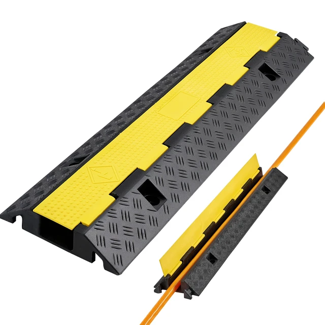 Alt view image 8 of 8 - VEVOR Cable Protector Ramp, 22,000 lbs/axle Capacity, 1 Channel Heavy Duty Rubber Cord Hose Wire Cover, 2.76 x 1.97 in Channel, Traffic Speed Bump with Flip-Open Top Cover, for Indoor Outdoor, 1 Pack