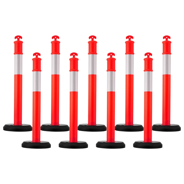 Alt view image 9 of 9 - 9 Pack Traffic Delineator Posts, 48 inches Traffic Safety Cones with Fillable Base and Reflective Strips, Heavy Duty Delineator Posts for Construction Site, Parking Lot, Crowd Control, Red