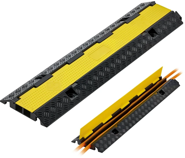 Alt view image 9 of 9 - Cable Protector Ramp, 22,000 lbs/axle Capacity, 2 Channel Heavy Duty Rubber Cord Hose Wire Cover, 1.3 x 1.2 in Channel, Traffic Speed Bump with Flip-Open Top Cover, for Indoor Outdoor, 1 Pack