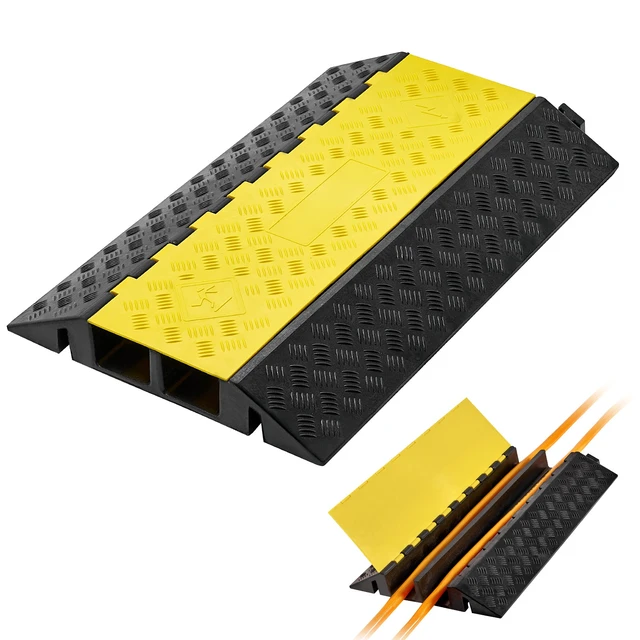 Alt view image 8 of 8 - VEVOR Cable Protector Ramp, 22,000 lbs/axle Capacity, 2 Channel Heavy Duty Rubber Cord Hose Wire Cover, 4 x 3 in Channel, Traffic Speed Bump with Flip-Open Top Cover, for Indoor Outdoor Use, 1 Pack