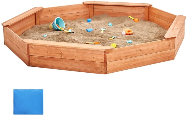 Alt view image 9 of 9 - Wooden Sandbox with Cover, 75.6 x 75.6 x 9.1 in Octagonal Sand Box, Sand Pit with 4 Seating and Bottom Liner, Kids Sandbox for Outdoor Backyard, Beach, Park, Gift for Boys Girls Ages 3-12