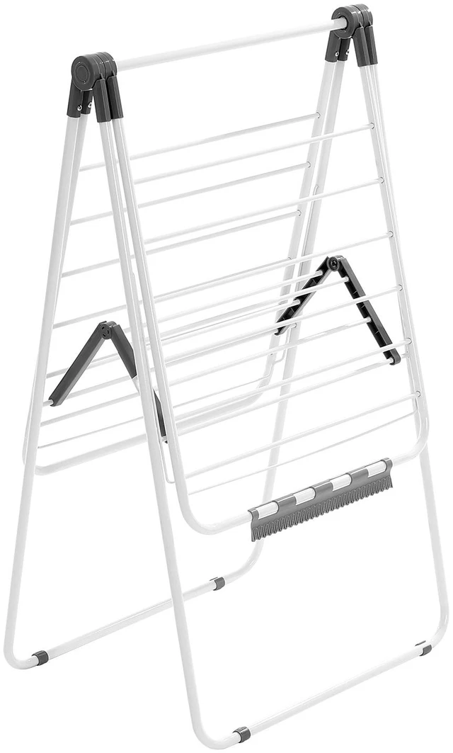 Alt view image 8 of 8 - Clothes Drying Rack, 2-Tier Foldable Laundry Dryer Rack with Sock Clips & 21 Drying Rods, Metal Height Adjustable Drying Racks for Outdoor & Indoor, Free-Standing & Space-Saving Hanger, White
