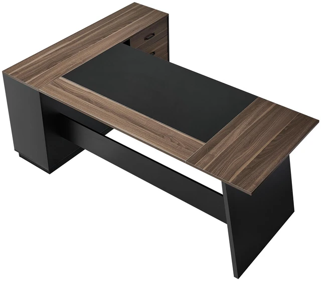 Alt view image 9 of 9 - L-Shaped Executive Desk, Large Modern Office Table with Drawers and Storage Cabinet, Heavy Duty Wooden Executive Table, 350 LBS Load Capacity, Easy Assembly, for Work Study Writing, Brown+Black